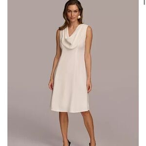 NWT Donna Karan Cream Sleeveless Cowl Neck Midi Dress sz 14